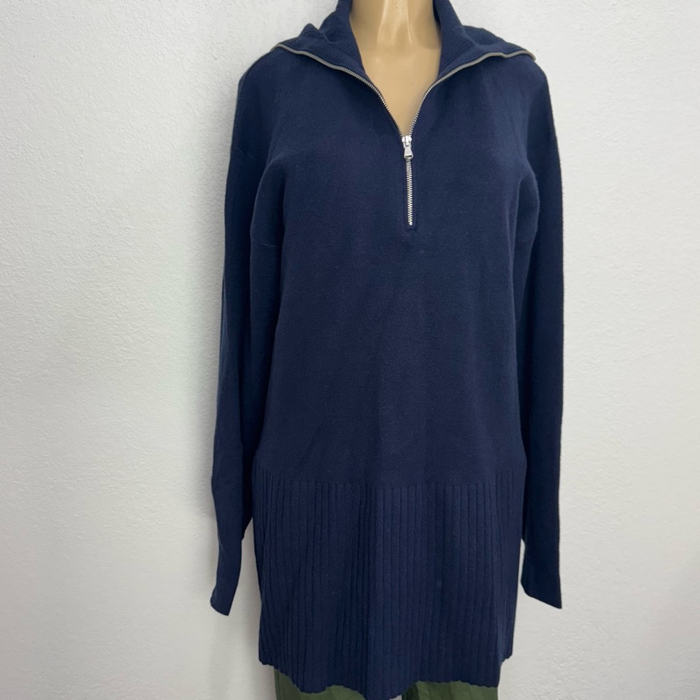 Modern Citizen Midnight Blue Knit Sweater dress L with mock neck stretch ribbed